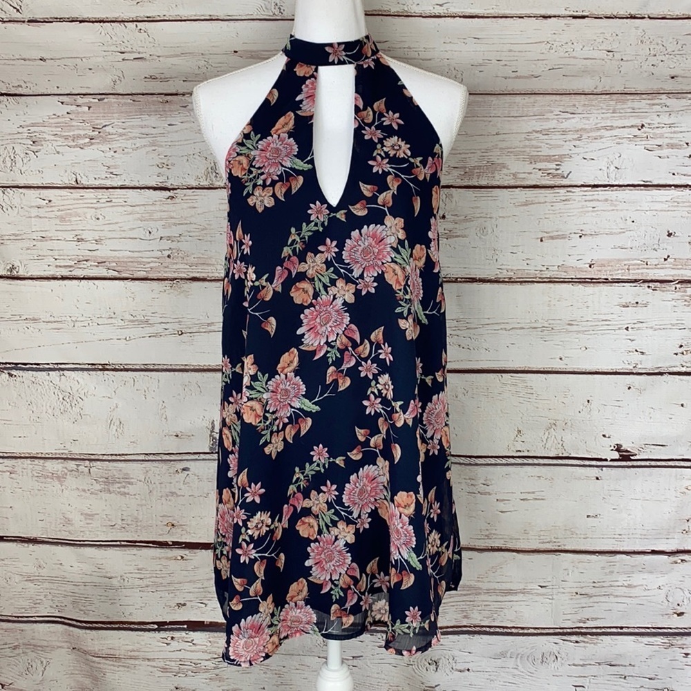 Forever 21 Floral Navy Small Halter Dress - Picture 1 of 9
